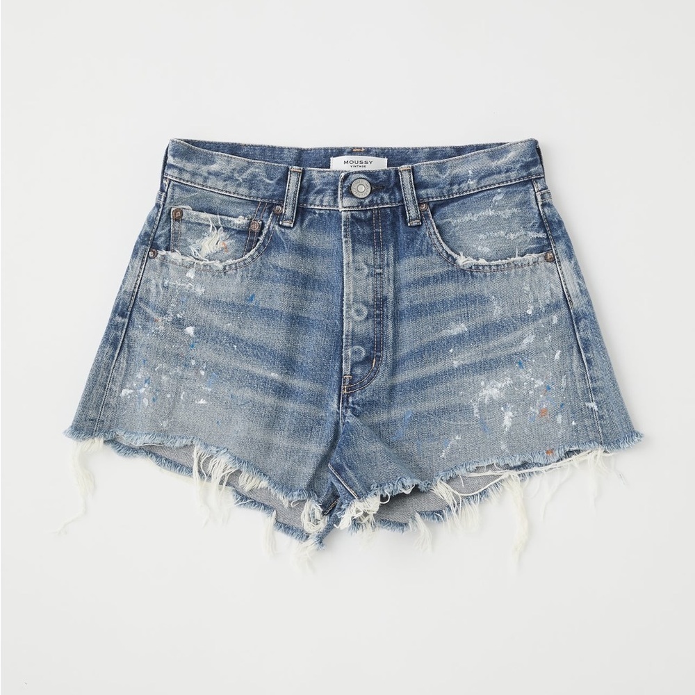 Moussy Distressed Blue Denim Jean Shorts